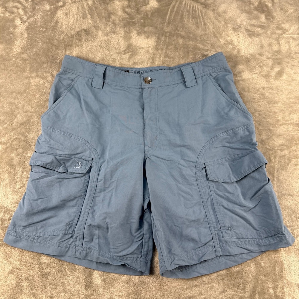 Reel Legends Cargo Shorts Mens 34 Fishing Blue Grey Nylon EUC